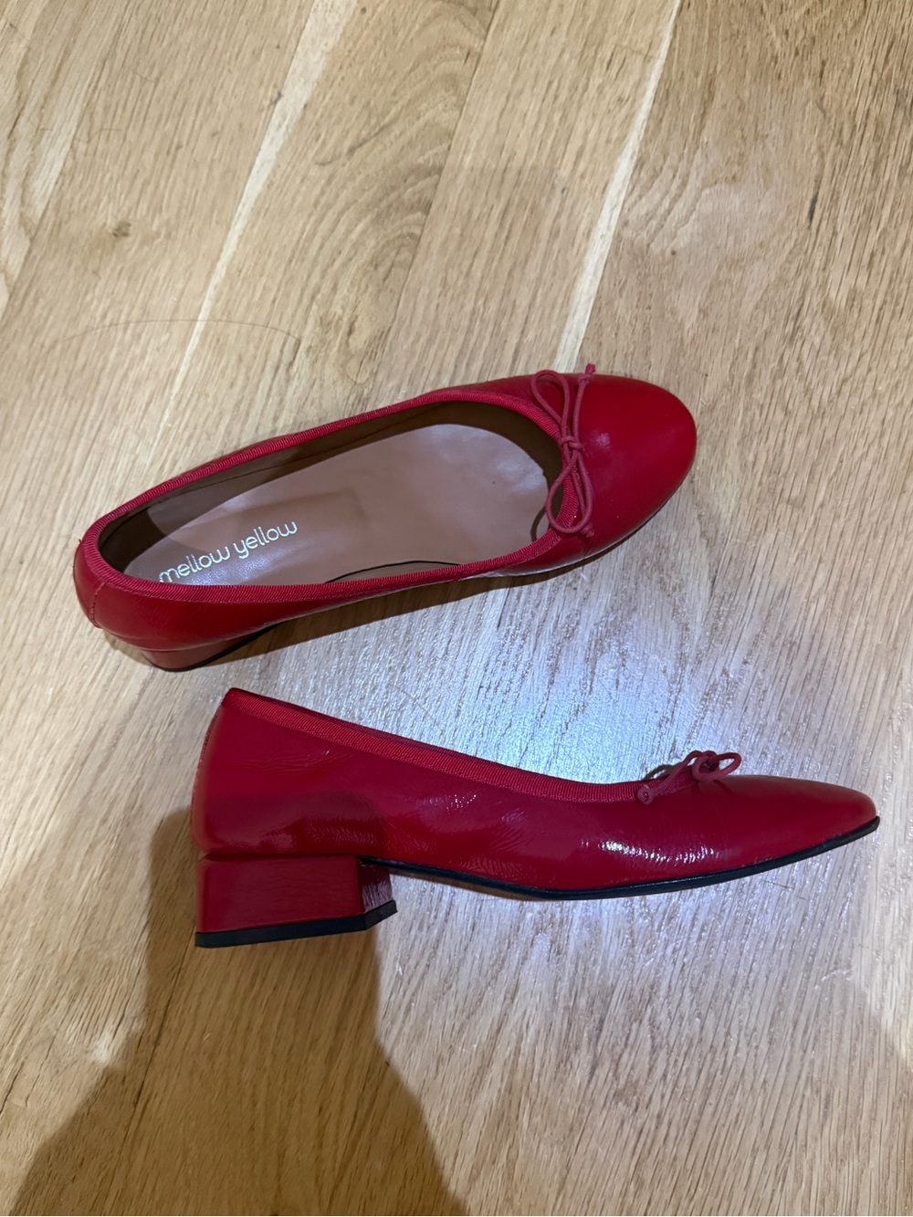 Red ballet Low Block Heel Pumps 37 good condition Parisian chic